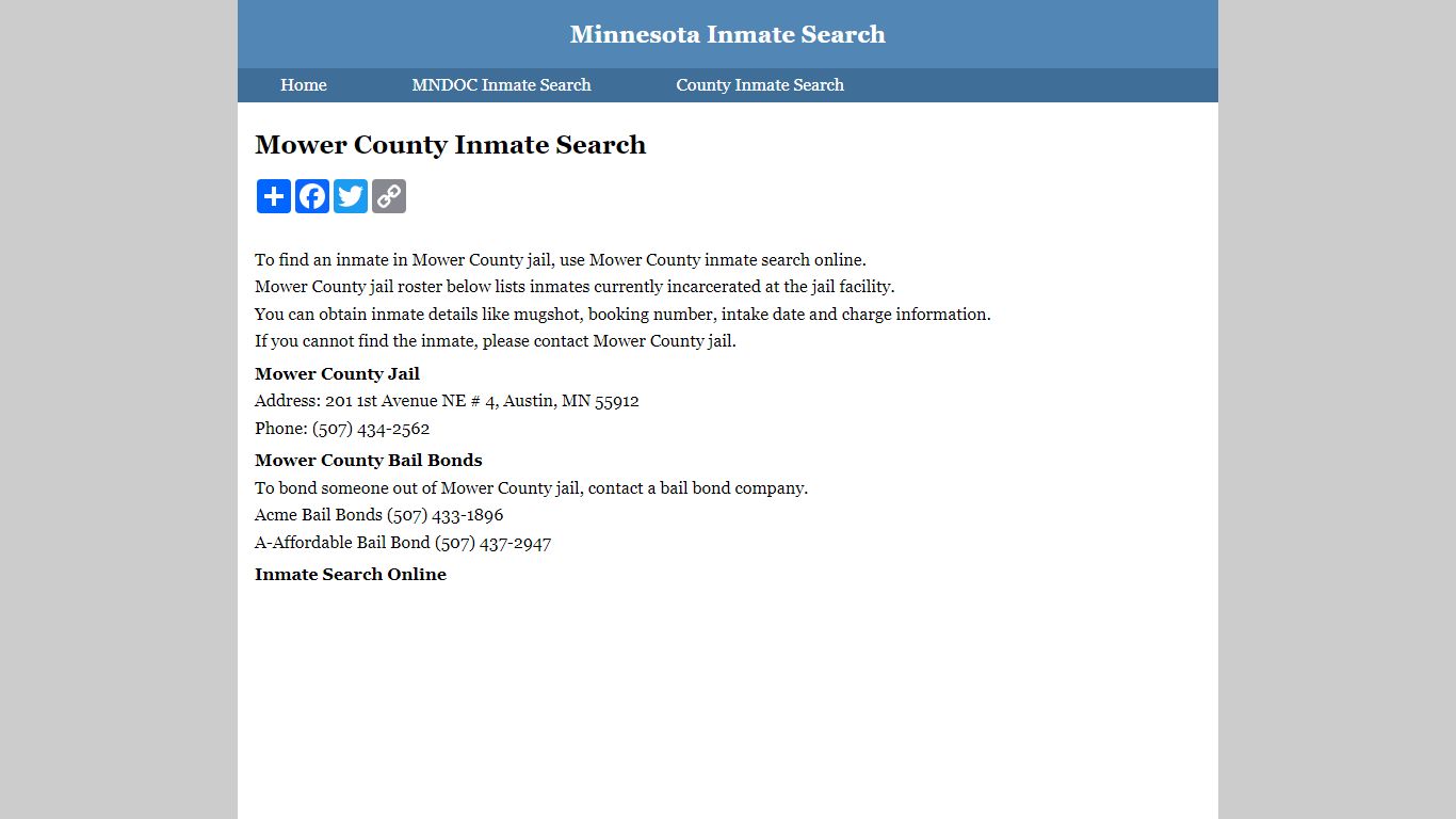 Mower County Inmate Search